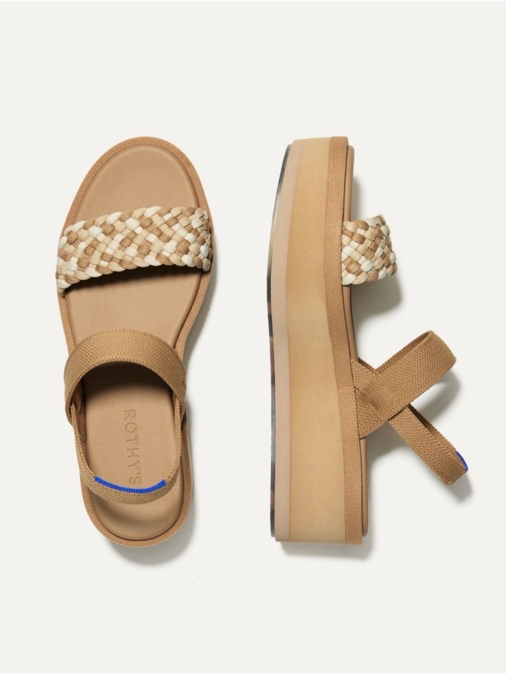 NWT Rothy’s The Lightweight Wedge Sandals 7.5 Light Sand Platform Woven